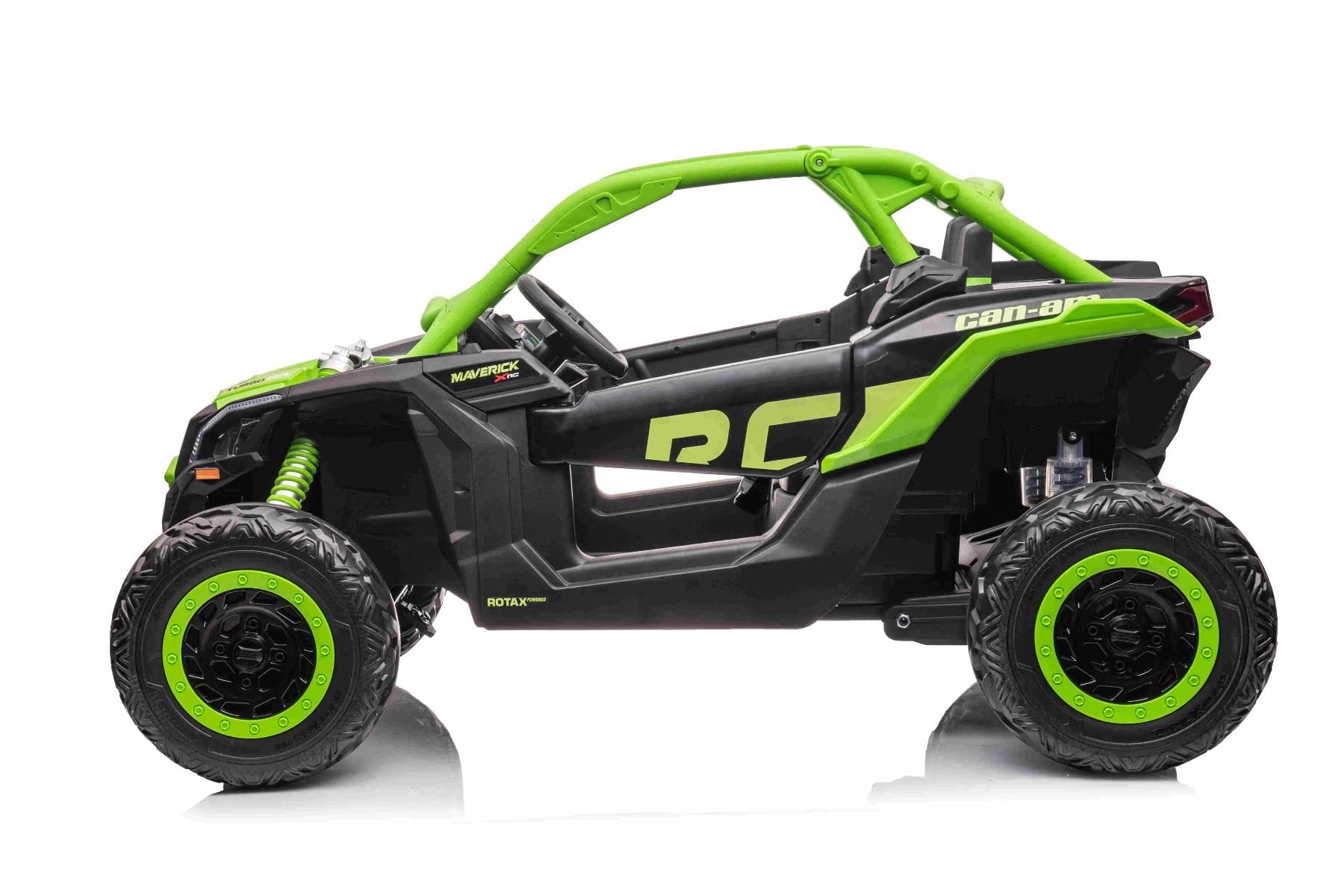4x4 Voiture électrique Enfants 24V Buggy 2 Places Can-Am Maverick, sous Licence, 4×200W Moteurs, Batterie Lithium, Suspension, Roues EVA, télécommande parentale 2,4 GHz, MP3/USB/SD, Vert