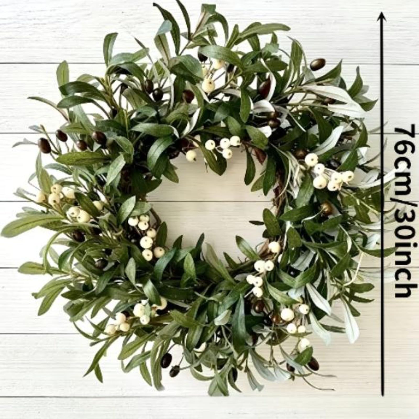 Großer 76 cm künstlicher Olivenkranz mit Aprikosenbeeren für Bauernhaus und Garten, Dekoration, Frühling Sommer, hängende Dekoration für DIY-Projekte und saisonales Zuhause