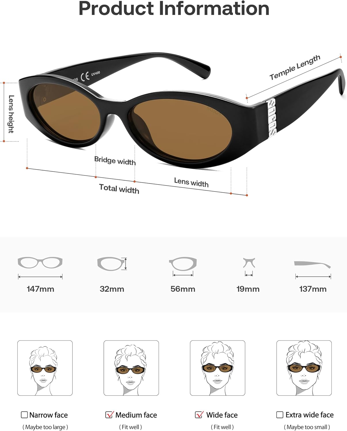 SOJOS Trendy Oval Polarized Sunglasses Womens Retro Narrow Chic Thin Y2k Sunnies SJ2364 - Image 5