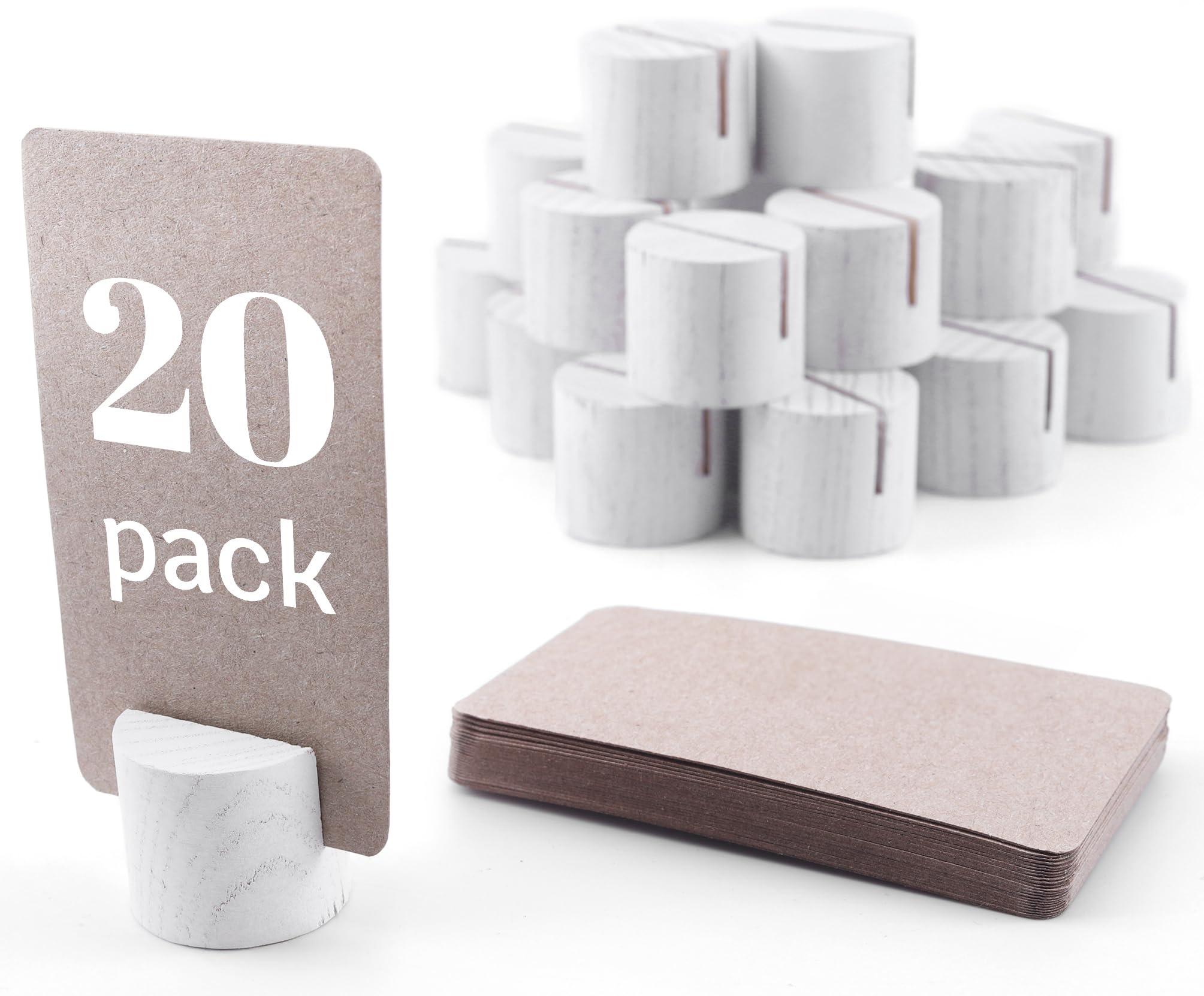 Toros Store White 20 Pack Mini Wood Table Number Holders - Place Card Holders, Dinner Table Card Holders, Name Card Holders For Tables, Wooden Picture And Sign Holder (White)