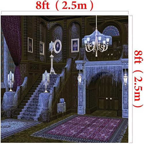 Miniatura 2 de AIIKES Telón de fondo de Halloween de 7 x 5 pies para fotografía de casa embrujada de Halloween, escaleras, retro, espeluznante, telón de fondo para
