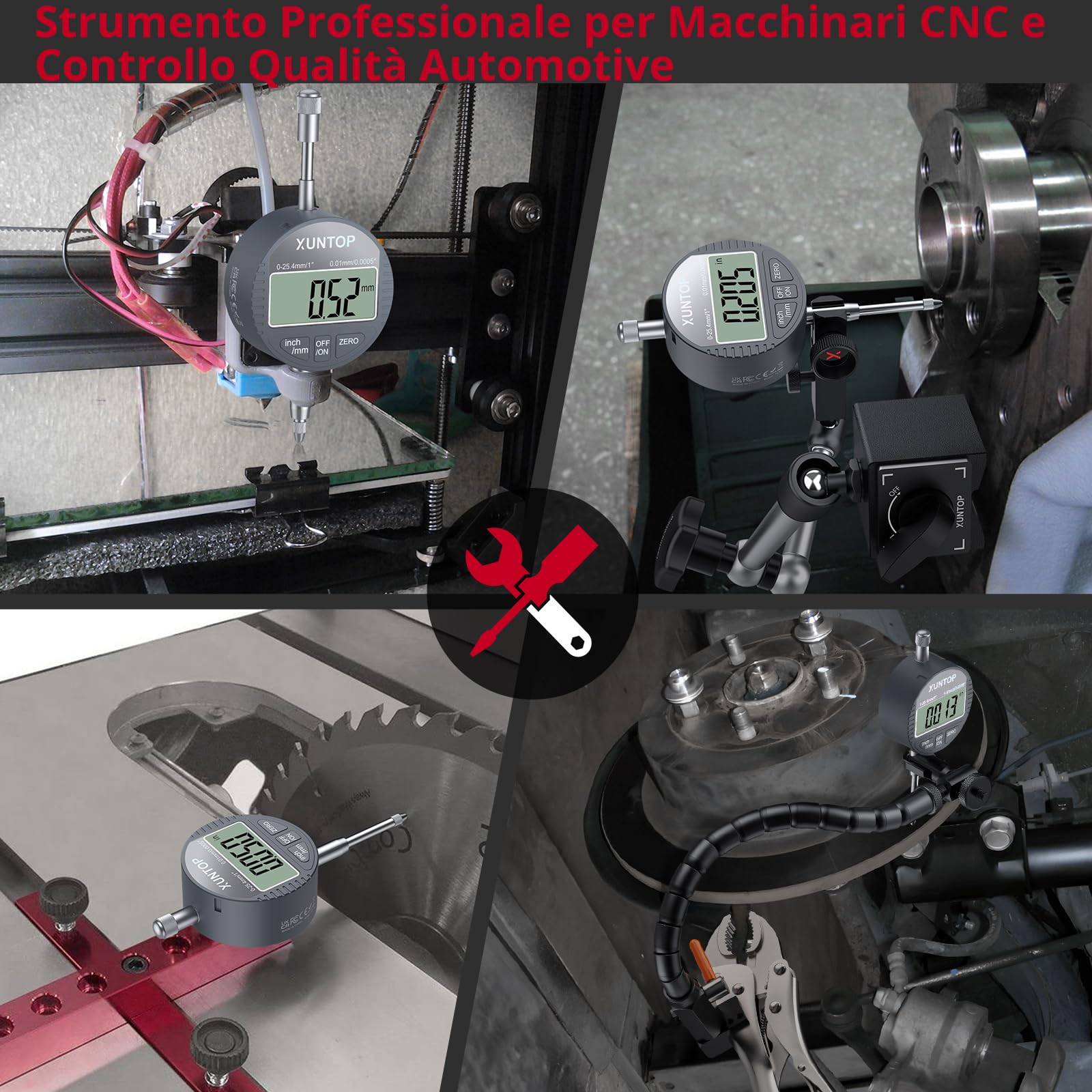 XUNTOP Comparatore Centesimale Digitale 0-25.4mm/1" Supporta Commutazione mm/pollice Indicatore Digitale DTI con Sonda Digitale 25.4mm Misuratore Digital Precisione 0.01mm per Stampanti 3D, Tornio