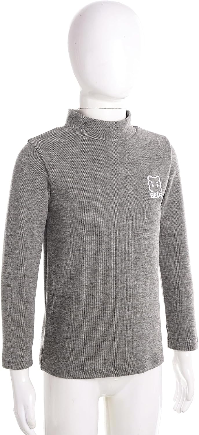Freebily Boys Girls Bear Embroidery Long Sleeves T-Shirts Turtleneck Thermal Underwear Solid Color Warm Tops Undershirts