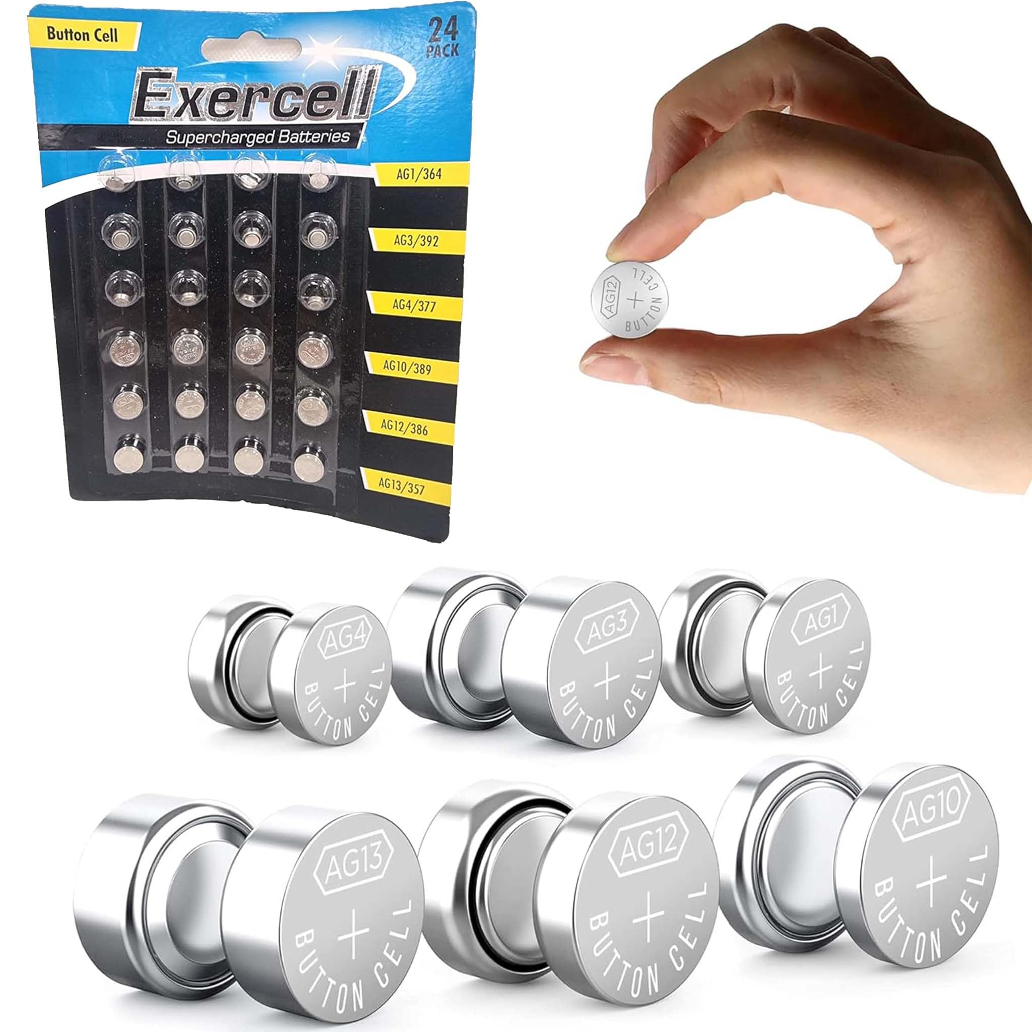 24 Pack Button Cell Batteries Assorted AG1 AG3 AG4 AG10 AG12 AG13 3V Coin Cell Watch Battery Set for Calculators Remote Controls Key Fobs Toys Small Electronic Devices
