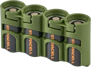 Storacell Slimline CR123 Battery Caddy Military Green - Holds 4 Batteries, Compact Safe Storage with Terminal Protection