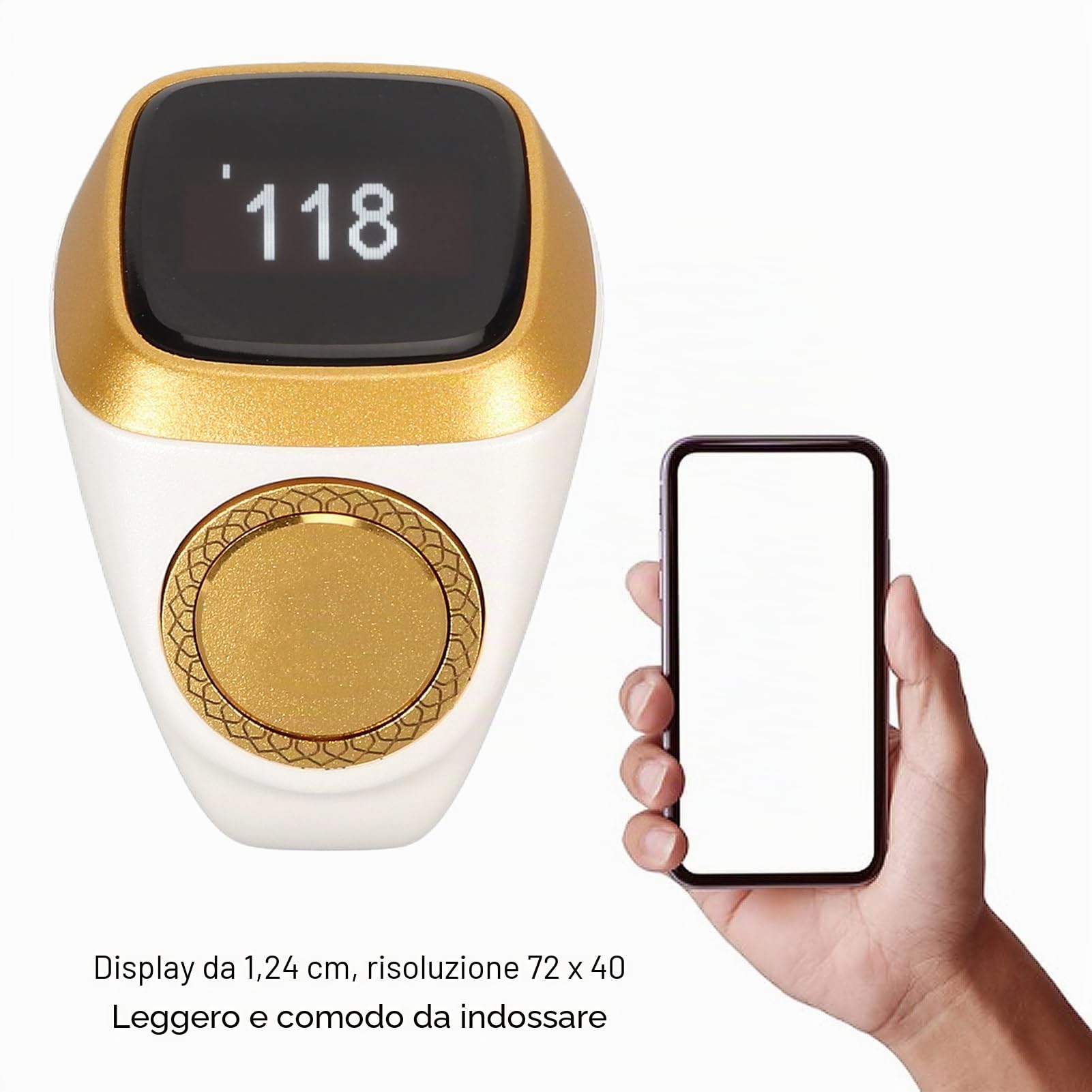 Contatore Dito Ricaricabile, Contatore Di Preghiera Musulmana Digitale, Contatore Tasbeeh Elettronico Digitale LCD Con Promemoria Di Vibrazione, Contatore Dito Islamico (Bianco)