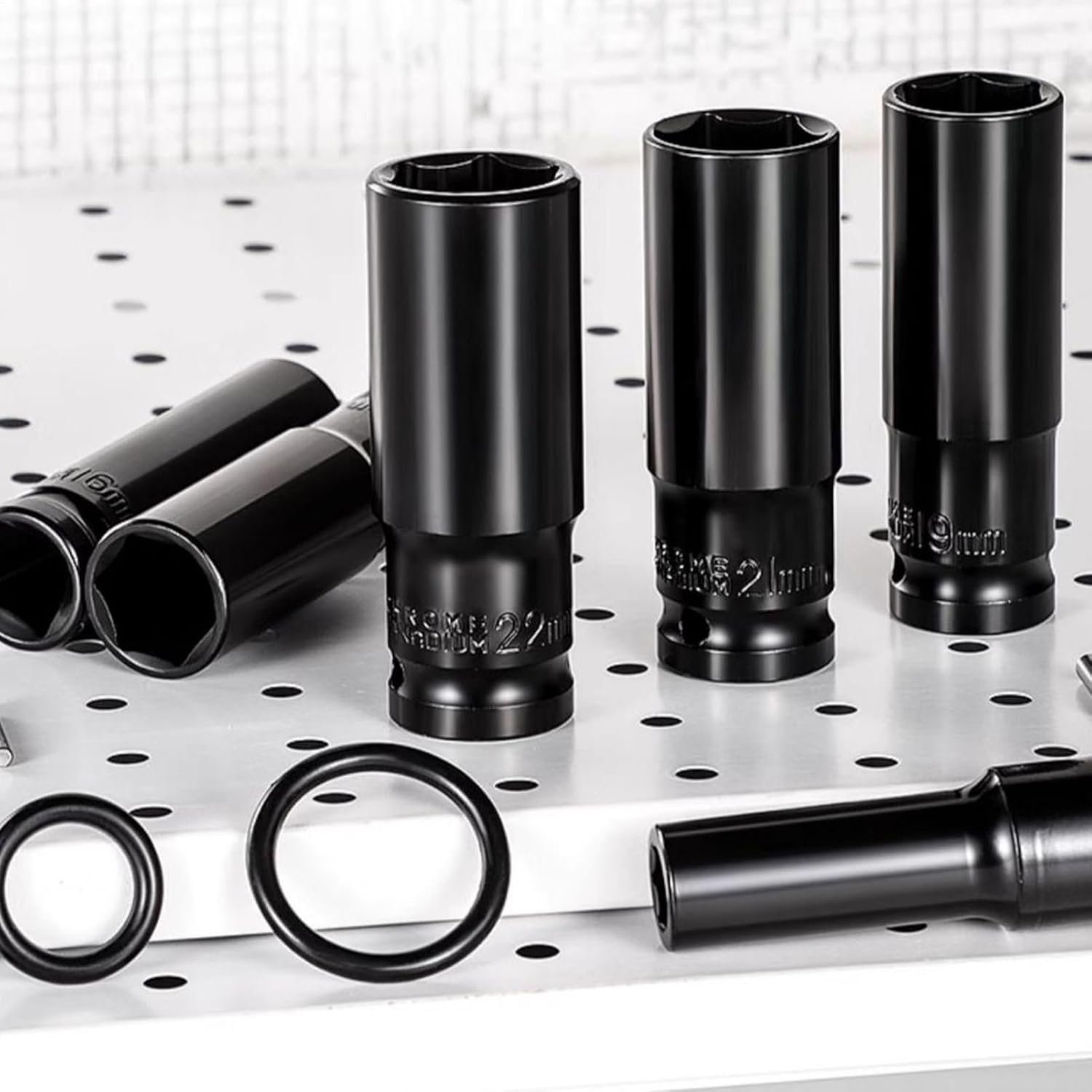 ディープソケットセット、8-32mmディープメトリックソケットセット | 1/2インチ延長アダプターエクストラクターツール 20X