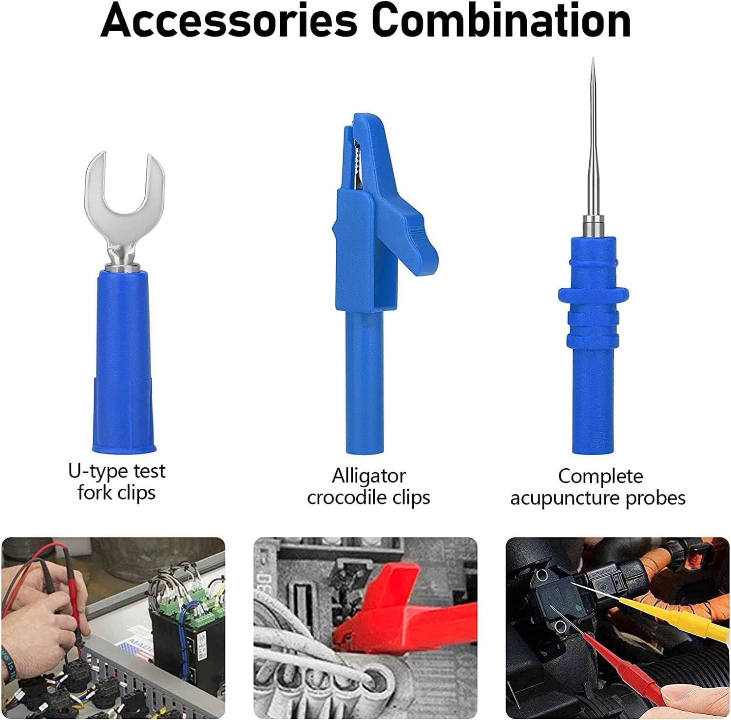Linkstyle Lot de 31 câbles de test de 4 mm avec pinces crocodiles électriques de type U, sondes d'acupuncture complètes, empilables, multimètre, sonde arrière