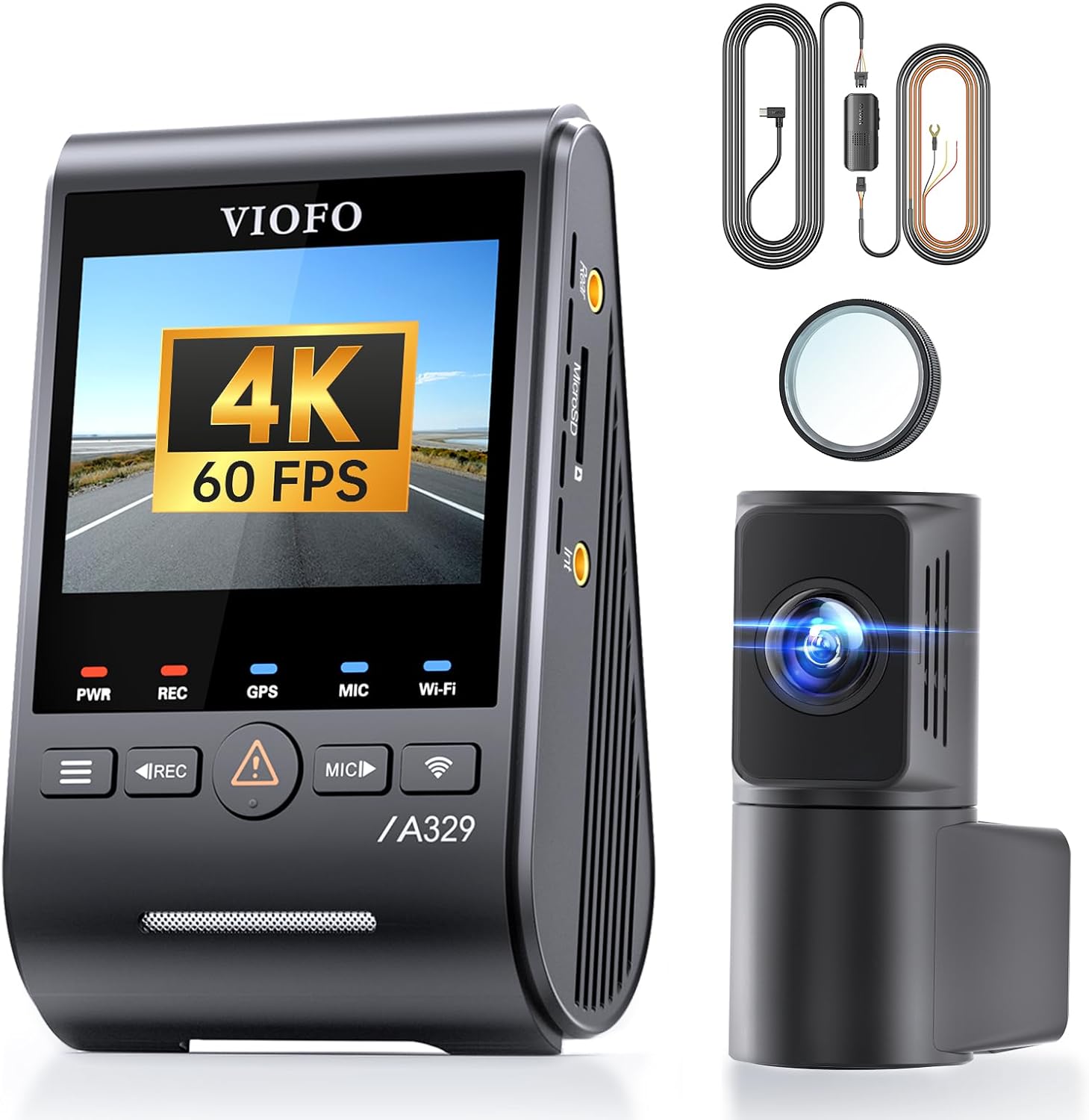 【Bundle: A329S 2CH+HK6+8PCS Full Set Fuse】 VIOFO A329S 4K 60FPS Dash Cam Front and Rear, 4K+2K Dual Dash Camera for Cars, Power Saving Parking Mode, Wi-Fi 6 App Control, Dual STARVIS 2 Sensors