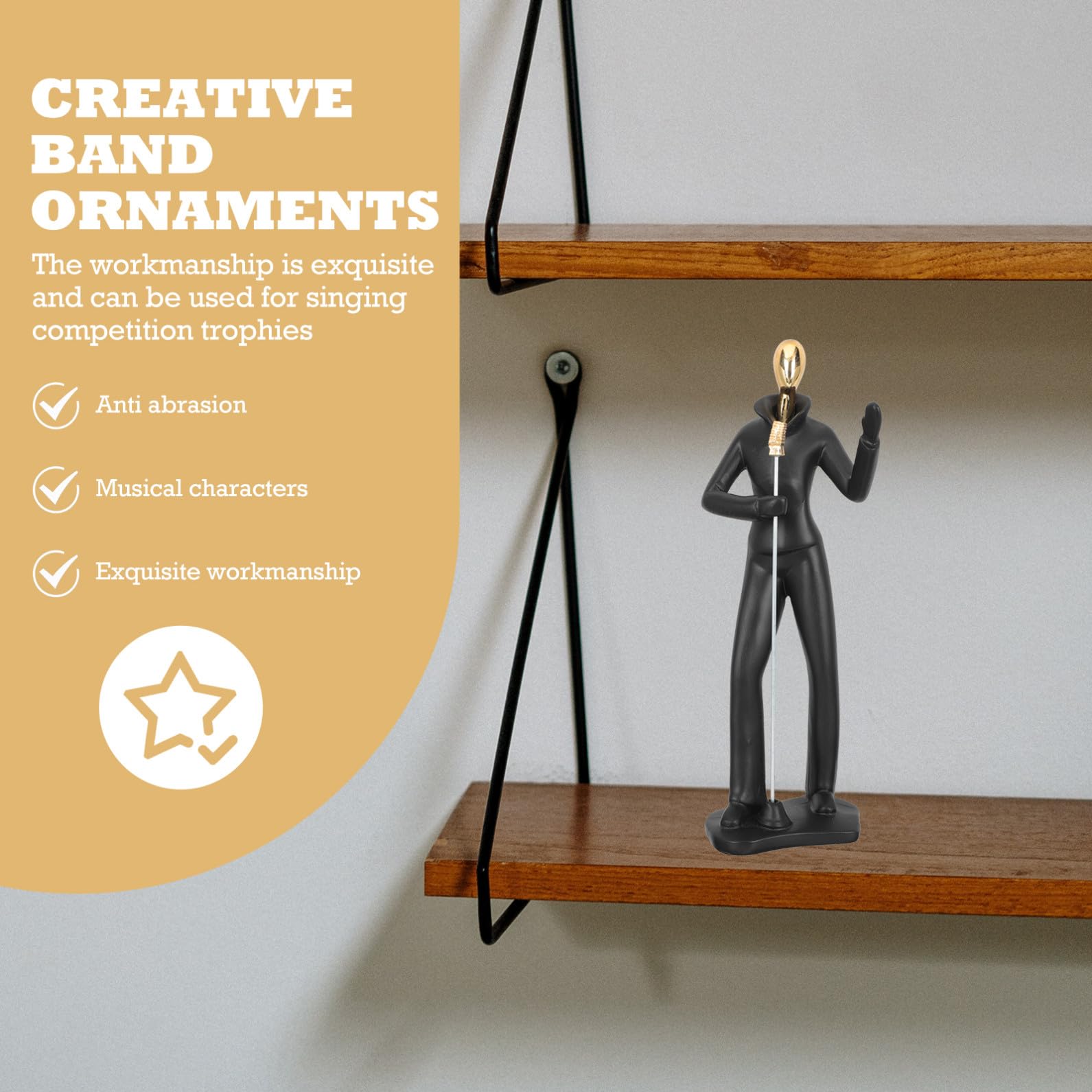 Figura Resina de Base Musical Plana Negra para Decoración del Hogar