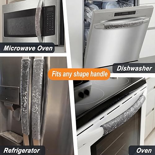 Miniatura 5 de Juego de 6 fundas de terciopelo para manijas de puerta de refrigerador, mantiene el electrodoméstico limpio para refrigerador, microondas, estufa