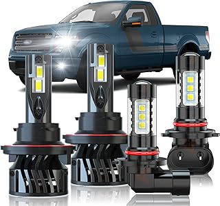 Compatible for H13 9008 LED Headlight Bulbs High and Low Beam 9145 9140 H10 9006 LED Fog Light Bulbs Replacement Kit 2004-2014 Ford F150,800% Bright 22000LM,6500K Cool White,IP67,Pack of 4