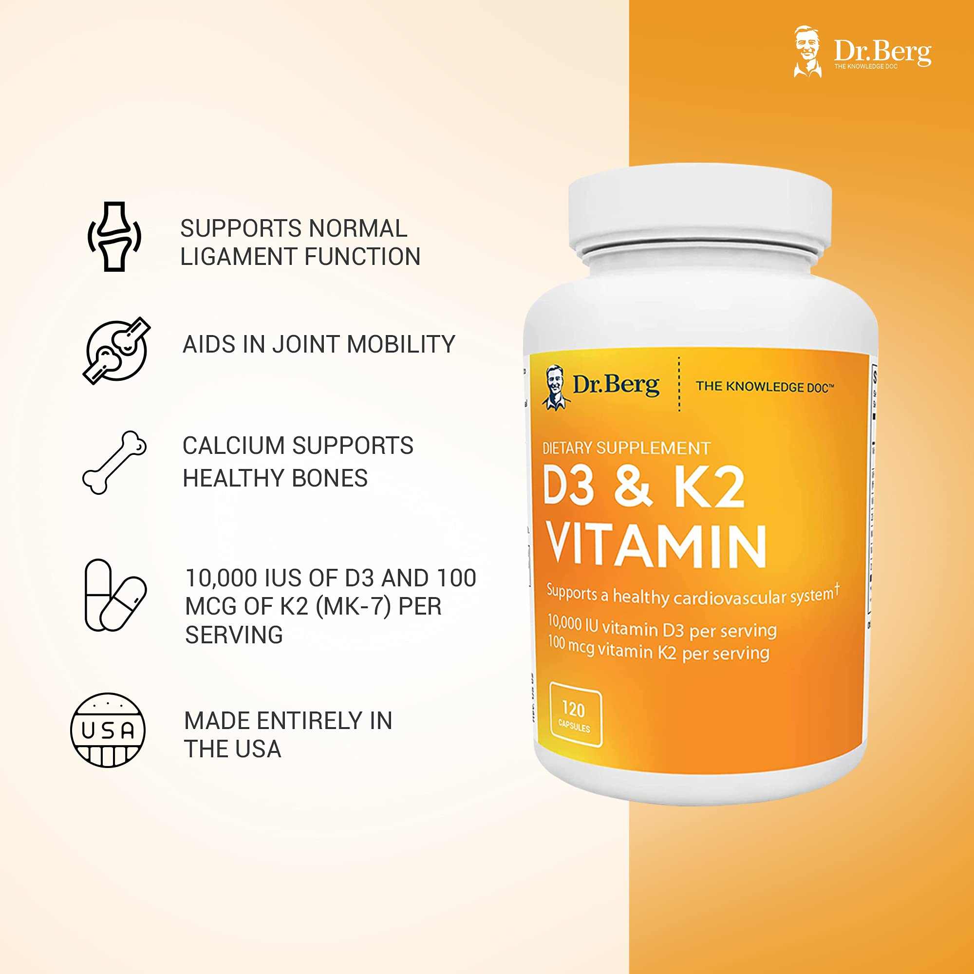 Dr. Berg's D3 & K2 Vitamin D3K2 Supplement w/ Purified Bile Salts