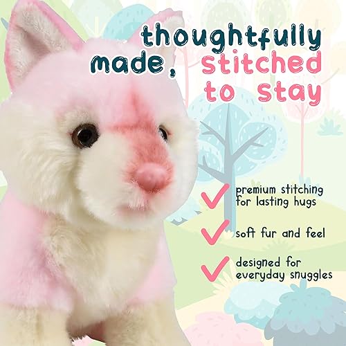 Miniatura 4 de Forest & Twelfth Lobo rosa de 7 pulgadas, juguete de peluche suave, lindo animal de peluche para niños y niñas, lobo de peluche pequeño de aspecto