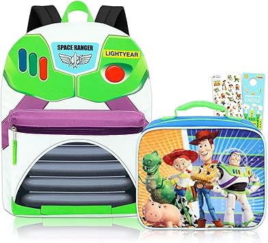 Fast Forward Buzz Lightyear Backpack with Lunch Box Set - 16 Buzz Lightyear Backpack for Boys, Lightyear Lunch Box, Stickers, More | Toy Story Backpack for Kids