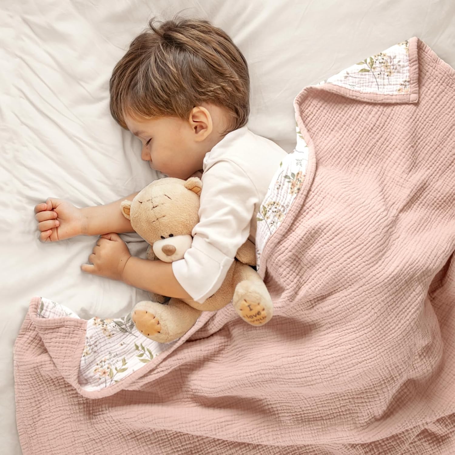 lulumoon Muslin Baby Blanket for Girl: Lightweight Cotton for Newborns - Soft Nursery Blanket for Stroller 47"×47"（Pink Floral） - Image 8