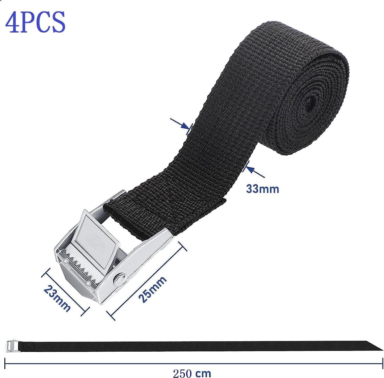 2 Cinghie A Cricchetto Per Fissaggio Carico: 5 M X 25 Mm, Portata 200 Kg, Fibbie In Metallo, Per Moto, Furgoni, Rimorchi E Bagagli (Nero)