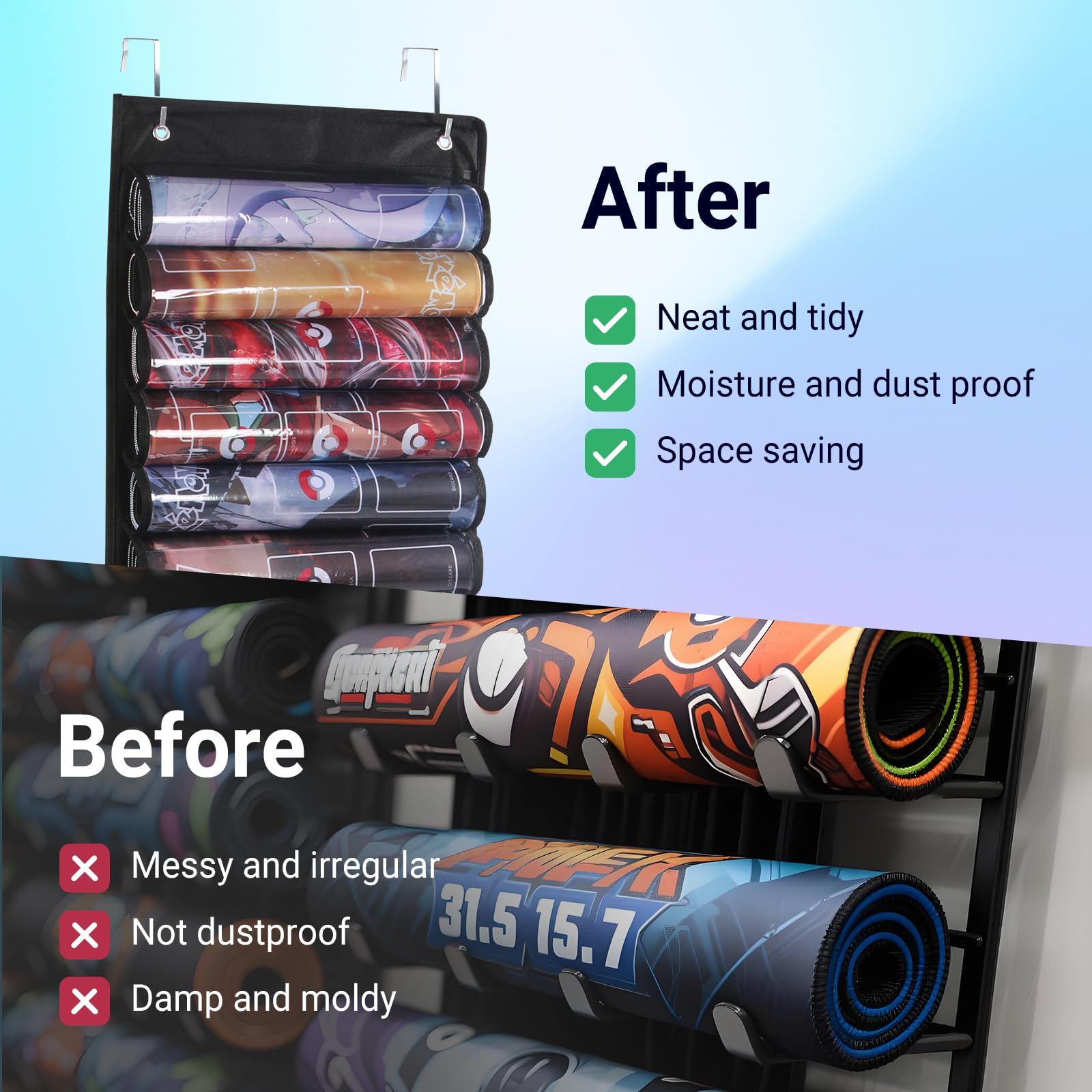 Bolsa de almacenamiento de tubo para tapete de juego, organizador colgante para tapete de juego MTG, se adapta a 12 + 1 alfombrillas de juego de cartas con ranuras de plástico