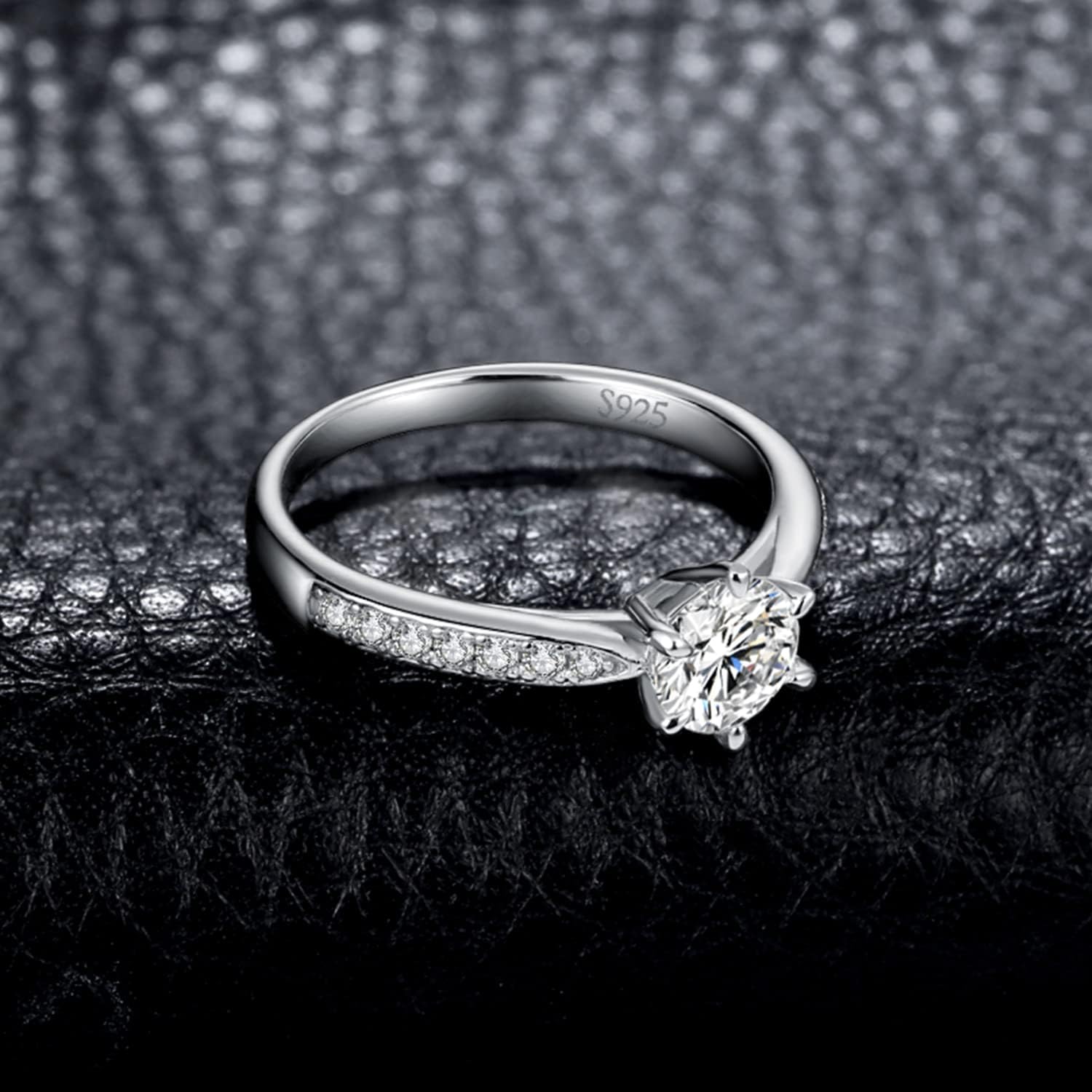 JewelryPalace Classic 1ct 2ct 3ct Moissanite Solitaire Engagement Rings for Women, 925 Sterling Silver Promise Ring for Her, Round Cut Simulated Diamond Anniversary Wedding Rings D-F VVS Size 4-12 - Image 2