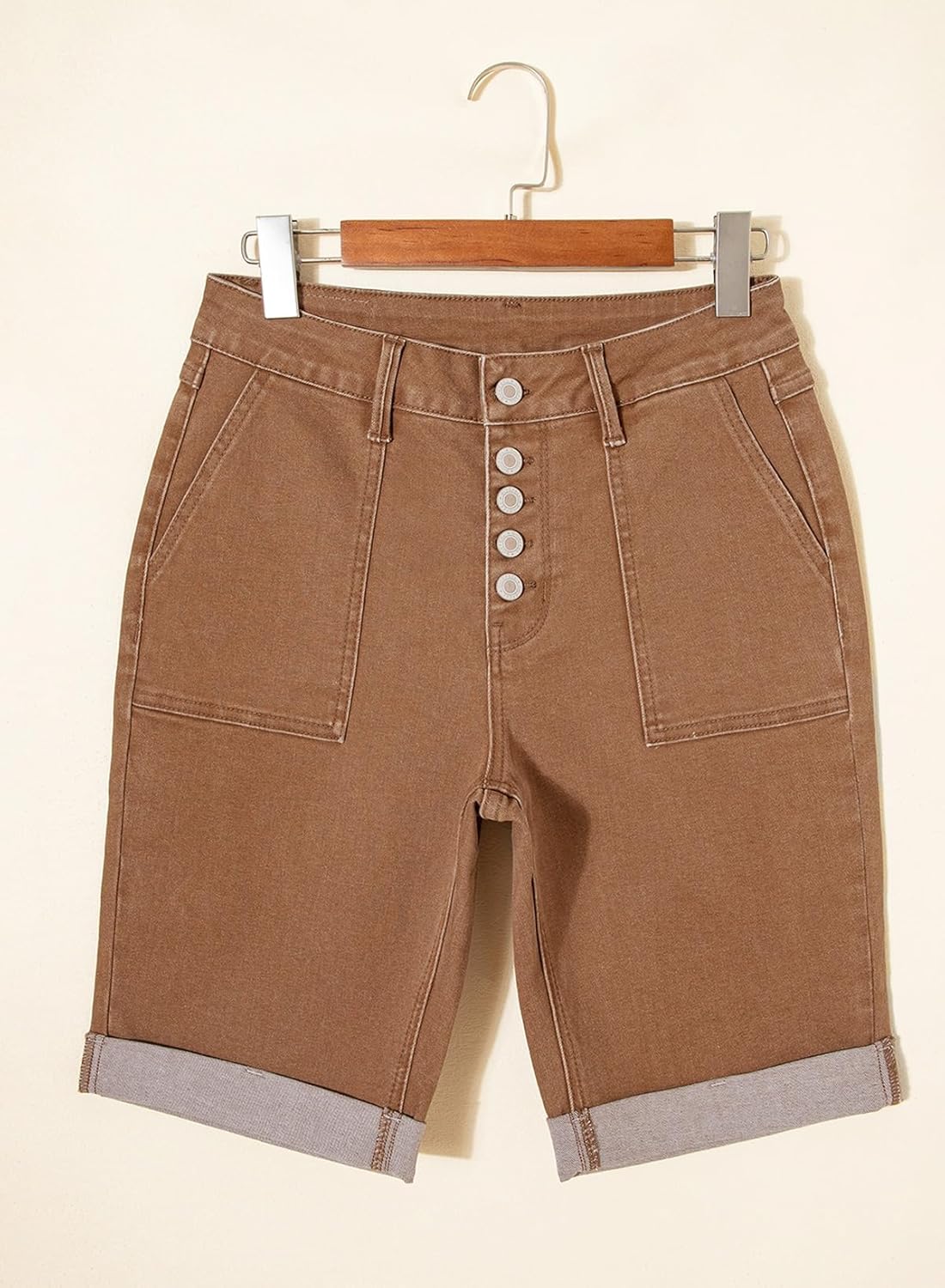 Sidefeel Womens Jean Shorts High Waisted Stretchy Button Fly Folded Hem Trendy Casual Summer Bermuda Shorts - Image 3