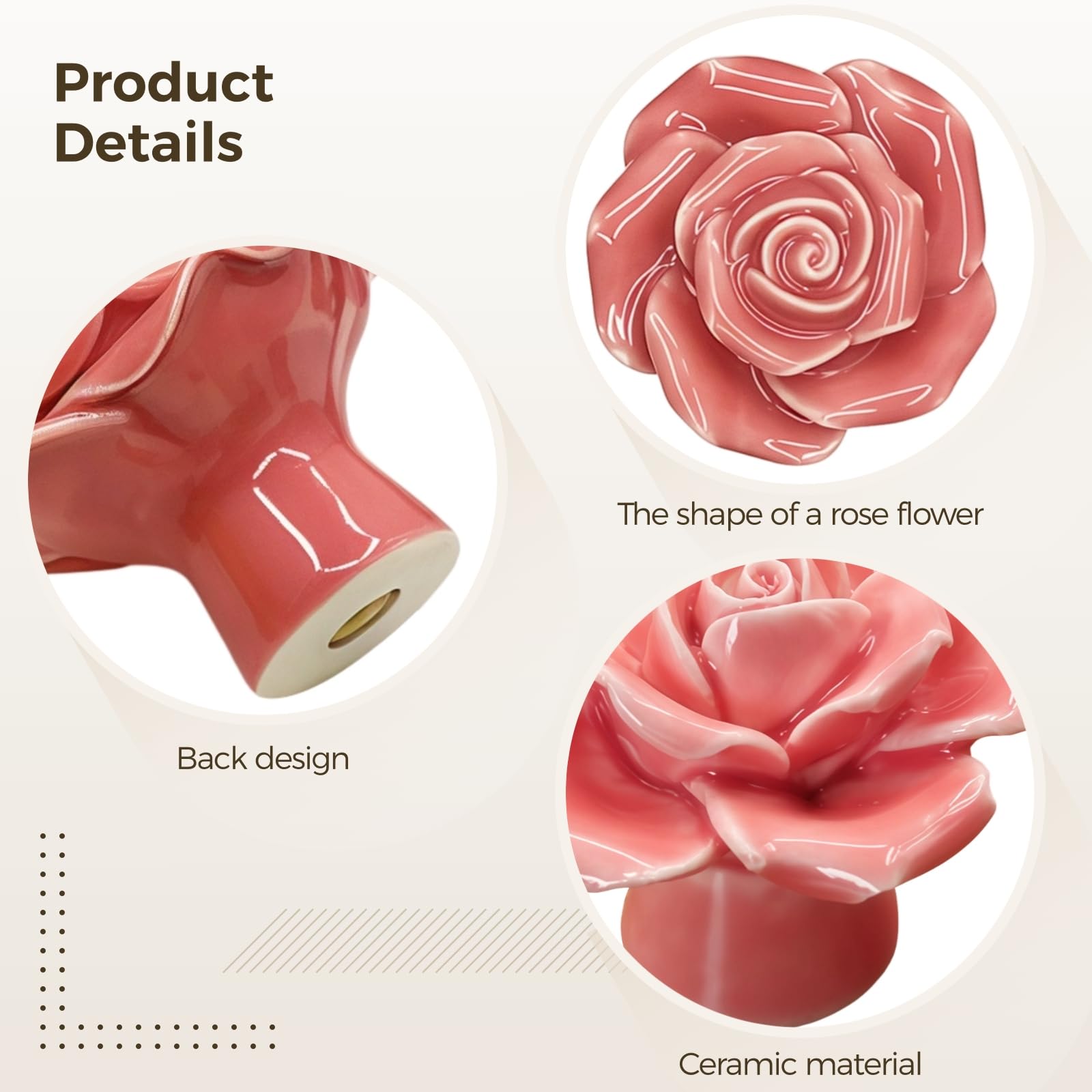 12 pomelli in ceramica per cassetti, maniglie per armadietti con design a rosa, tiranti per mobili a foro singolo, ideali per cassettiere e porte dell'armadio, facili da installare per la decorazione