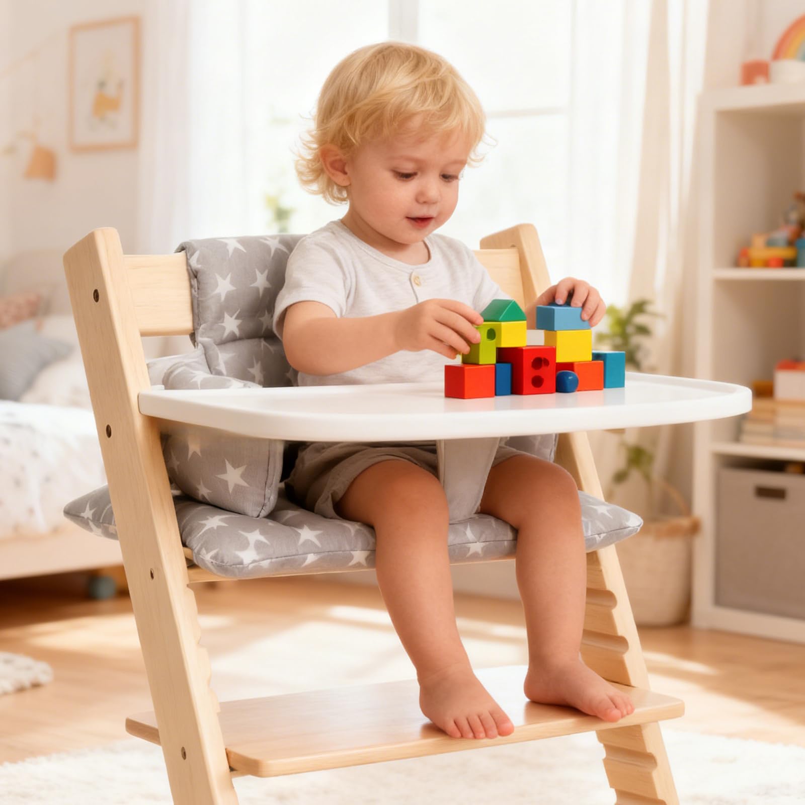Juego de cojines antideslizantes para trona, 2 piezas, para trona Stokke Tripp Trapp, algodón orgánico, funda de repuesto con cierre de para bebés y niños