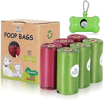 Biodegradable Dog Poop Bags | Pet Waste Bags 7 Rolls (140 Counts) with Dispenser for Doggy, Eco-Friendly Leak Proof Disposal Refill Bags