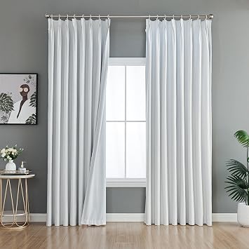 Linen Blended Pinch Pleated Curtains, 52"x90", 1 Panel | Full Blackout Room with Pin Hooks, 52 72 Inches Width, Blackout Drapes Window Shades for Living Room
