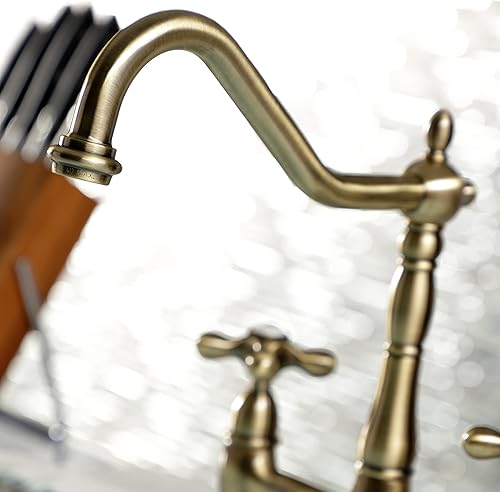 Miniatura 7 de Kingston Brass KS1273AXBS Heritage - Grifo de puente de cocina de 8 pulgadas con rociador de latón, latón antiguo, 8-34 pulgadas
