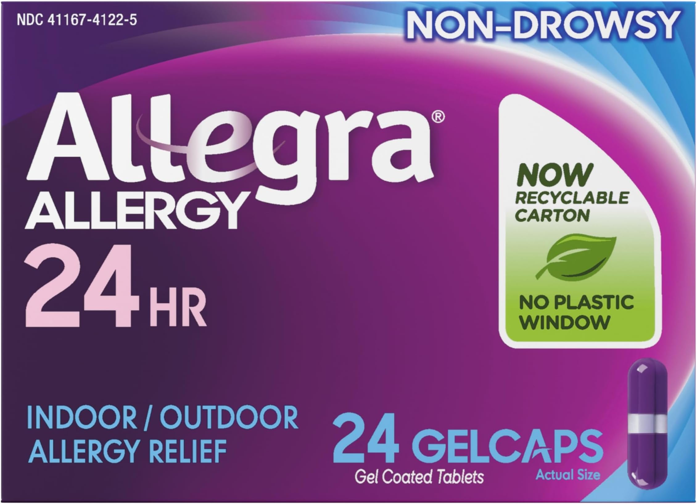 Allegra Adult 24-Hour Allergy Relief Gelcaps, Non-Drowsy Indoor and Outdoor Allergy Medicine, 180 mg Fexofenadine HCI Antihistamine Pill, 24-Count