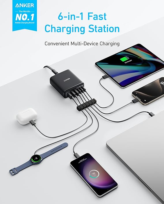 Anker Desktop Charger, Fast Charging USB C Charger with 112W Max 6-Port