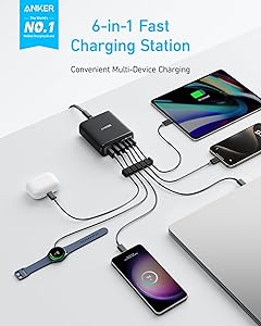 Anker Desktop Charger, Fast Charging USB C Charger, 112W Max 6-Port Charging Station, for iPhone 17, iPad, MacBook, Samsung and More (Cable Not Included)