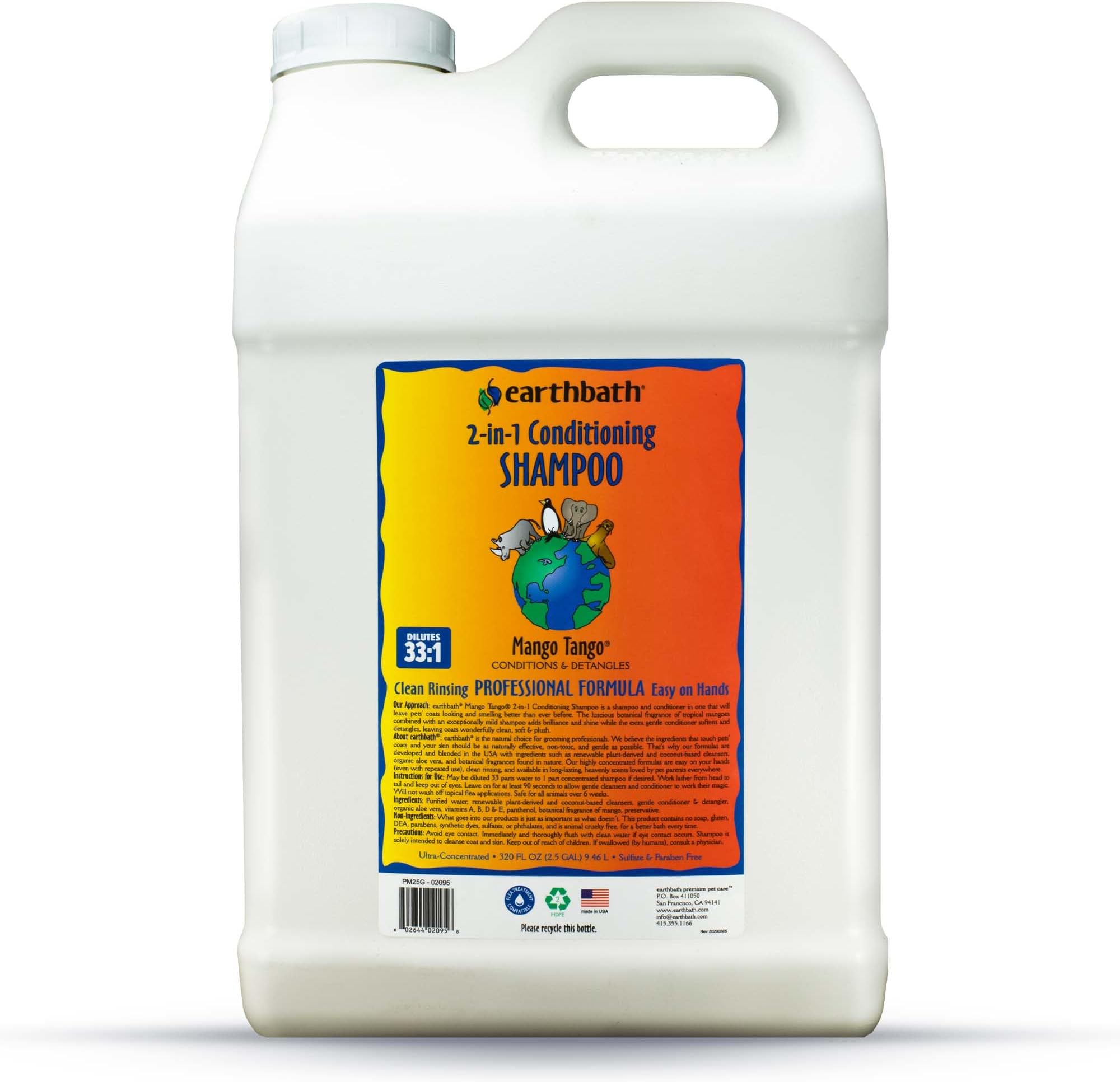2-in-1 Conditioning Dog Shampoo, Mango, Concentrated 2.5 Gallon (1 Pack)