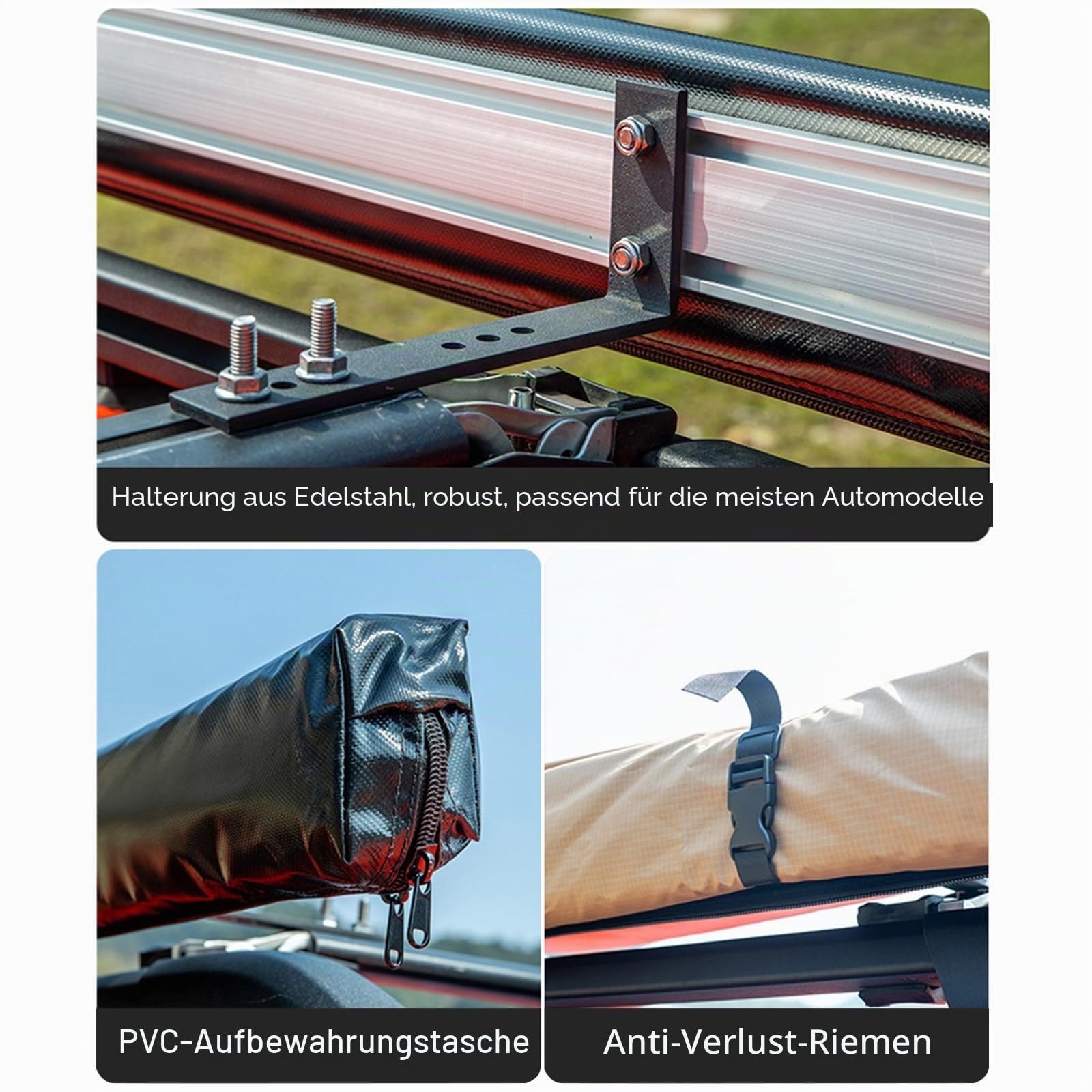 CRUSIO Auto Vorzelt, Dachträger-Markise, Autodachzelt, Einziehbare Fahrzeug-Markise, Wasserdicht UV50+, Teleskopstangen, Anhänger-Sonnenschutz, Dachzelt mit Tragetasche (Size : 160x250cm)