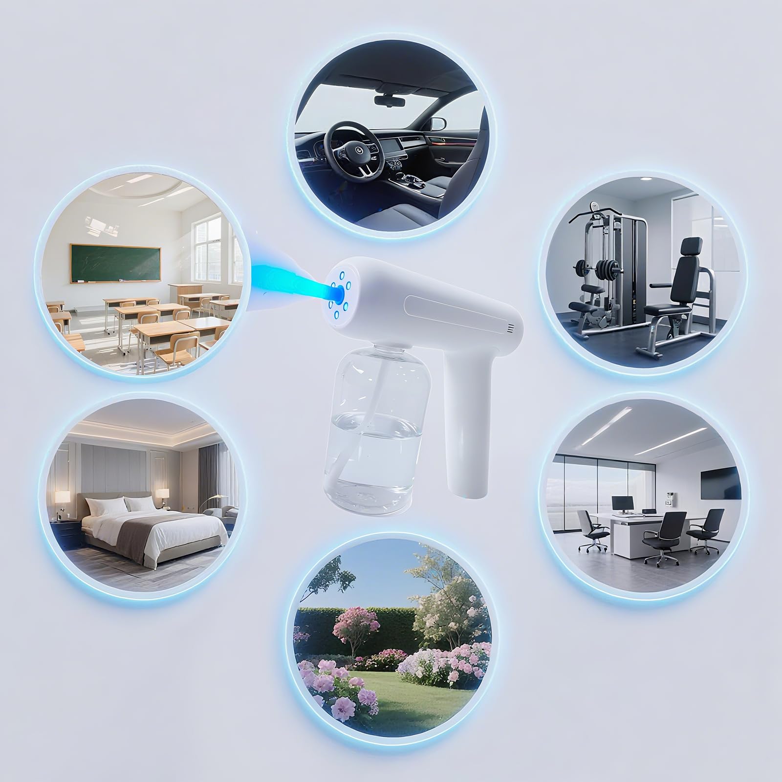 Spruzzatore atomizzatore,Fogger elettrico senza fili, spruzzatore nano ULV ricaricabile | 380ml Nano pistola a spruzzo con luce blu, nebulizzatore palmare, spray portatile elettrostatico