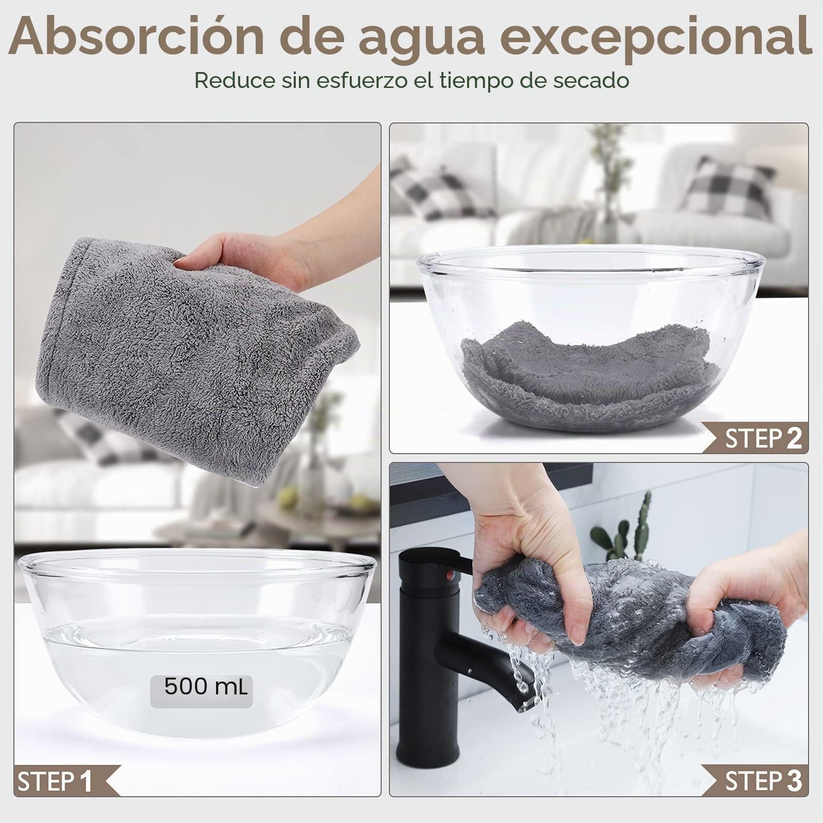 Laicky Paquete de 3 Toallas de Secado de Pelo de Microfibra, superabsorbente, Turbante de torsión, Secado rápido, con Botones, para el baño, para el salón, Sombrero seco, Rojo, Blanco, Morado