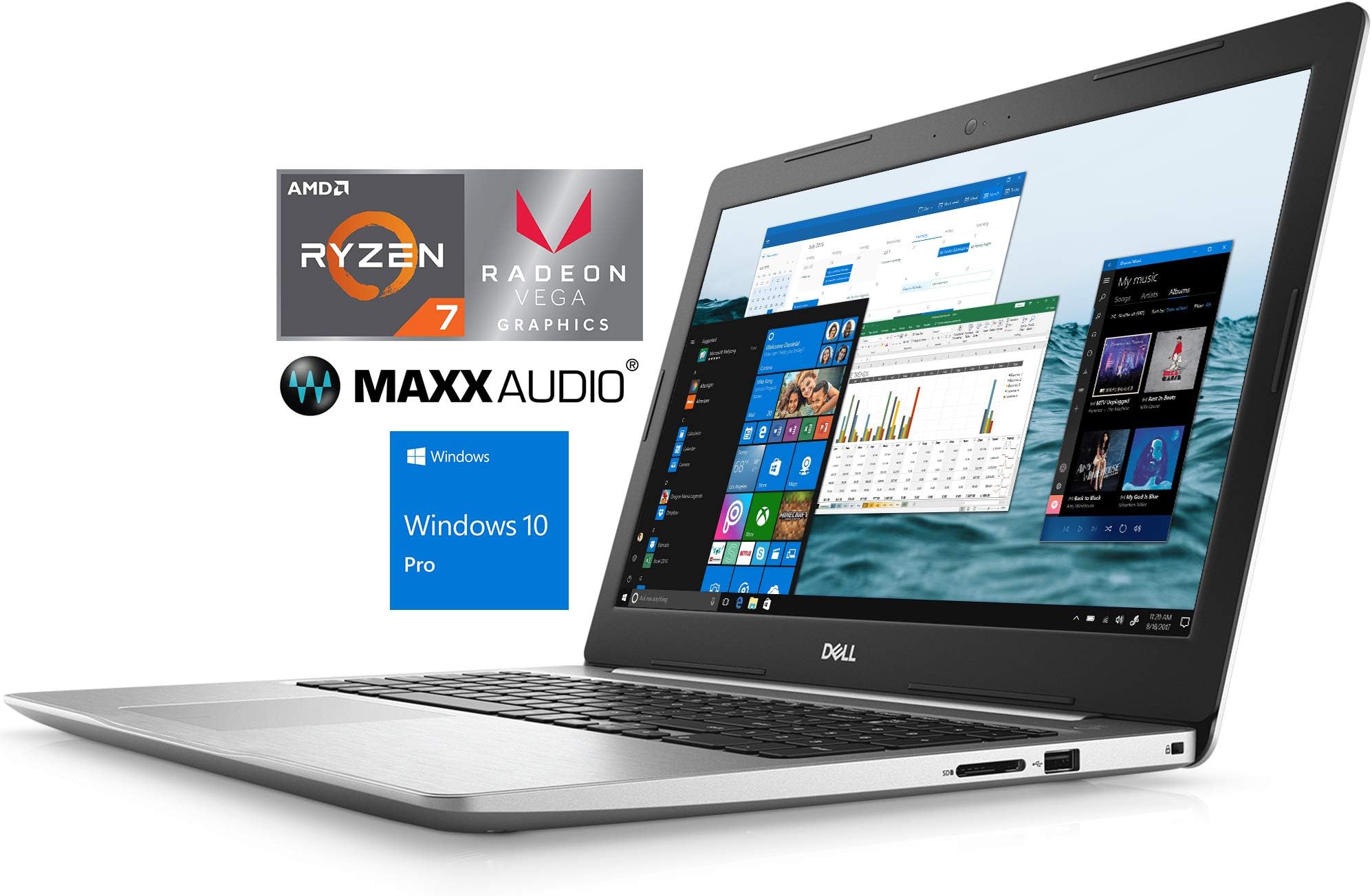 Dell Inspiron 5575 Notebook, 15.6" FHD, AMD Quad-Core Ryzen 7 2700U Upto 3.8GHz, 16GB RAM, 512GB SSD, Radeon Vega 10, HDMI, Card Reader, Wi-Fi, Bluetooth, Windows 10 Pro