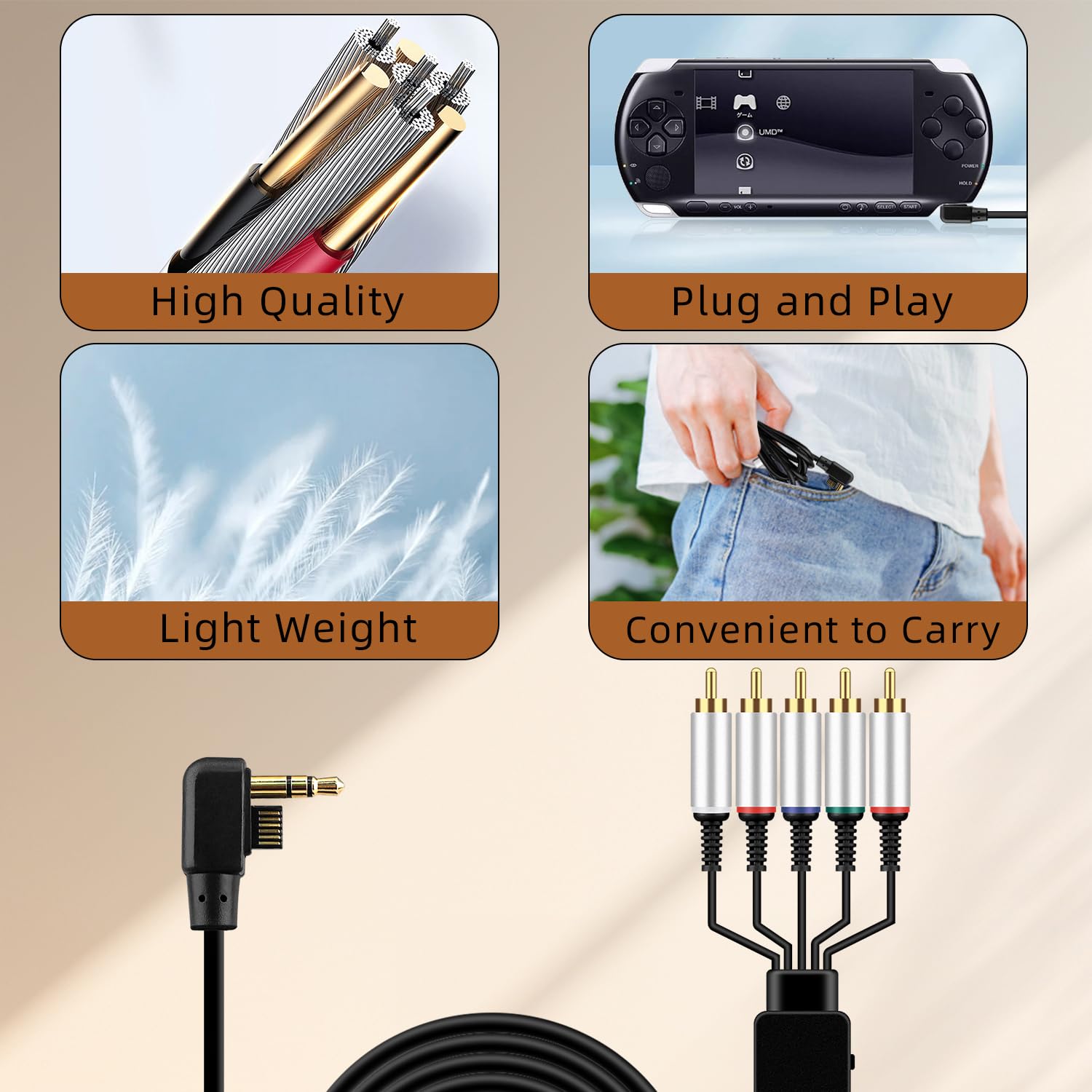 OSTENT AV HDTV Audio Video Component komponenty kabel kompatybilny z konsolą Sony PSP 2000/3000