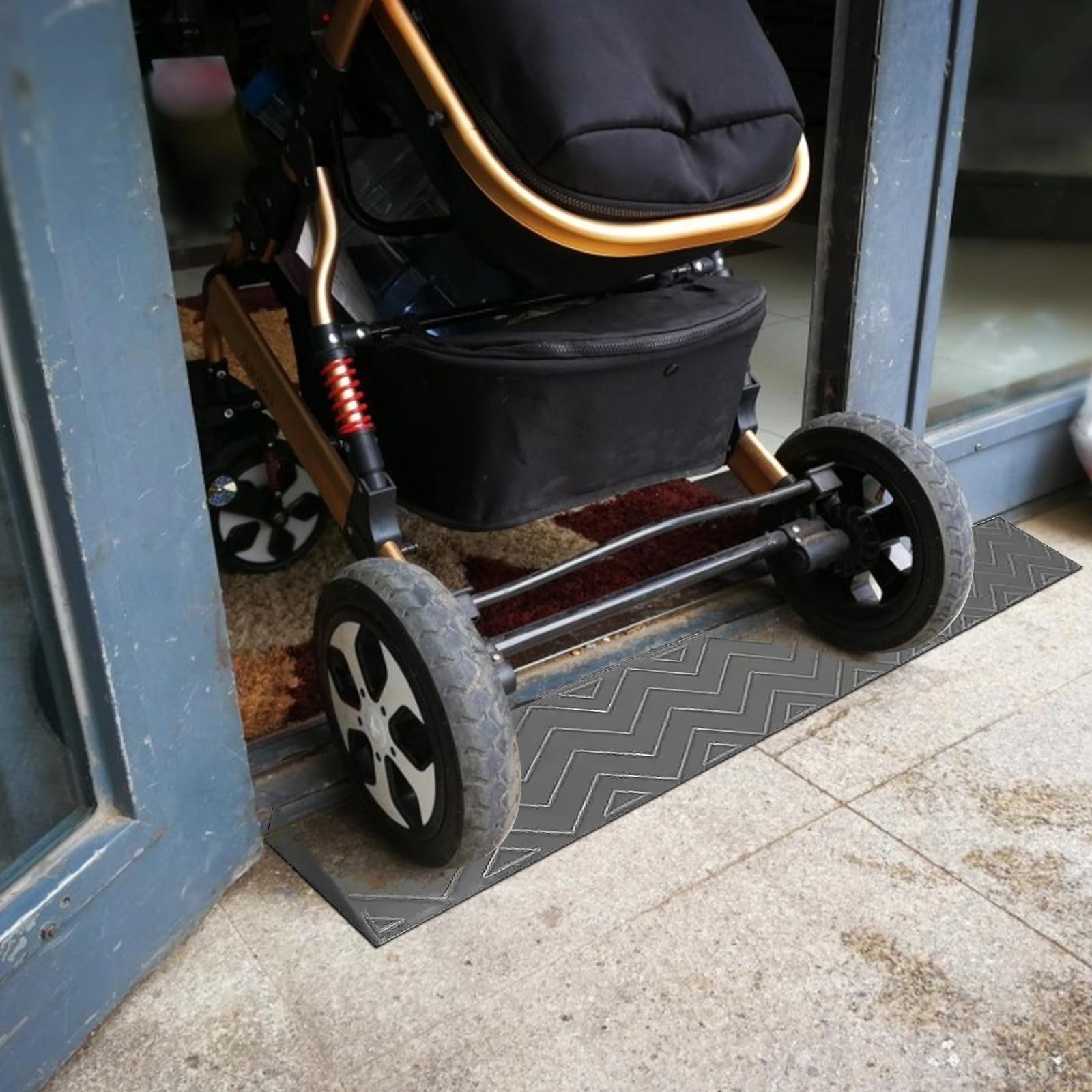 Rampe per soglia di soglia, rampe per sedie a rotelle, rampa per sedia a rotelle, striscia di transizione antiscivolo, per porte, scale, gradini, robot spazzanti, scooter mobili (grigio, 100 x 13 x 6