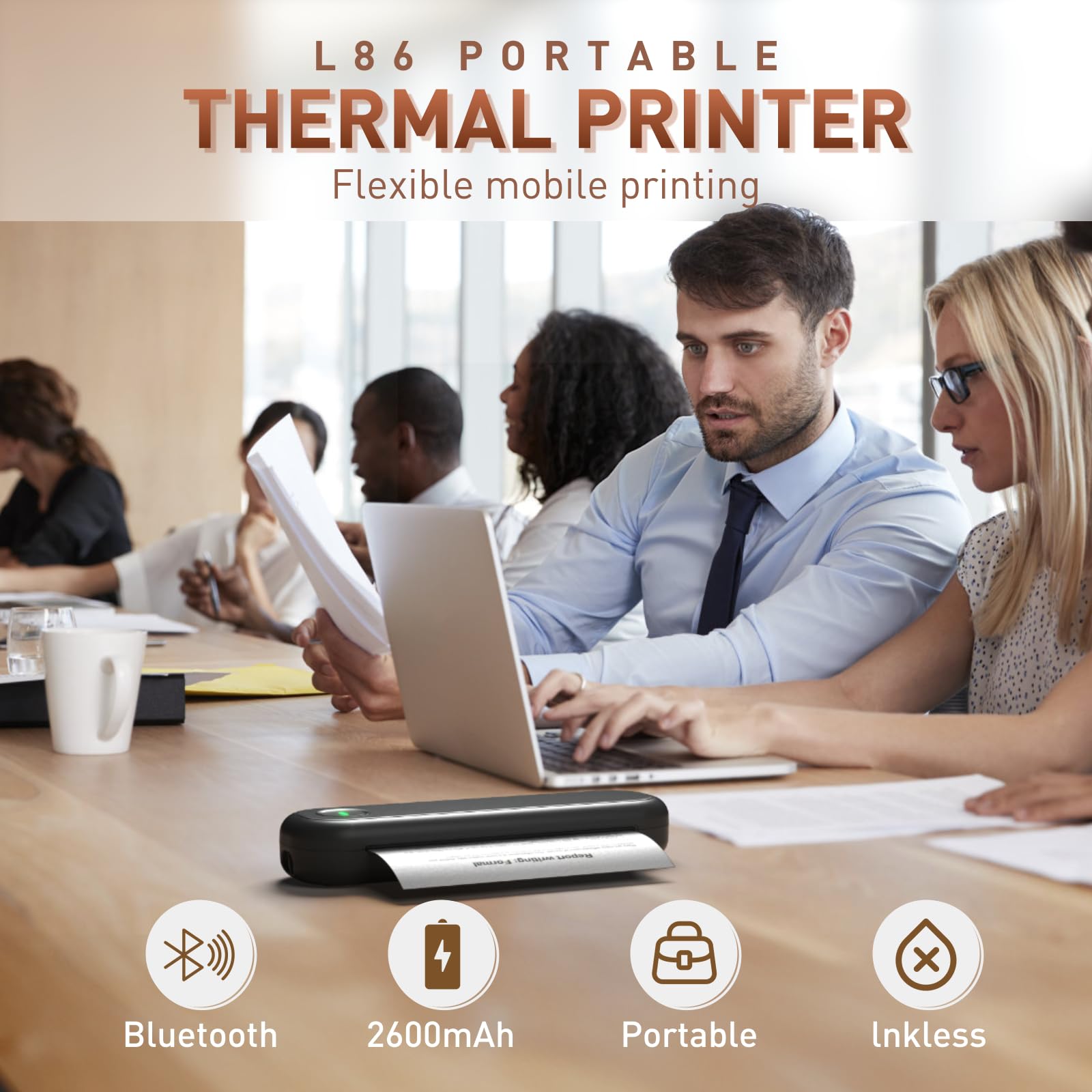 Bisofice L86 300dpi Impresora portátil A4 para viajes impresora térmica A4 impresora portátil Bluetooth impresora portátil compatible con papel térmico A4 de 2''/3''/4''/8'' compatible con Android/iOS