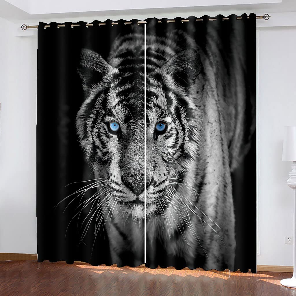 Rideaux Grande Largeur Occultant À Oeillets 260 X 214 Cm（L X H） Lot De 2 Rideau Thermique Isolant Anti Froid Décoration De Fenêtre pour Chambre Cuisine Salon 3D Art De Tigre Animal Motif