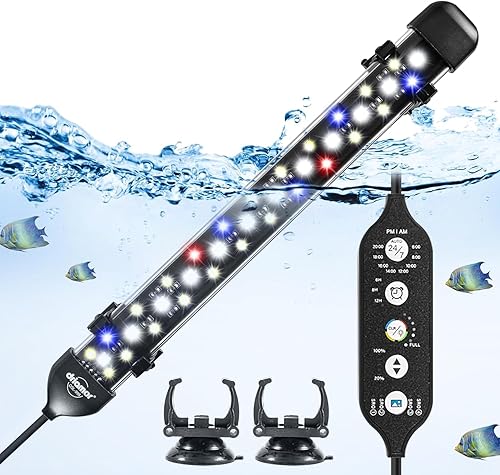 Luz sumergible para acuario, luz de tanque de peces de 8 pulgadas con 36 cuentas LED IP68, impermeable, brillo ajustable, lámpara LED RGB con modo
