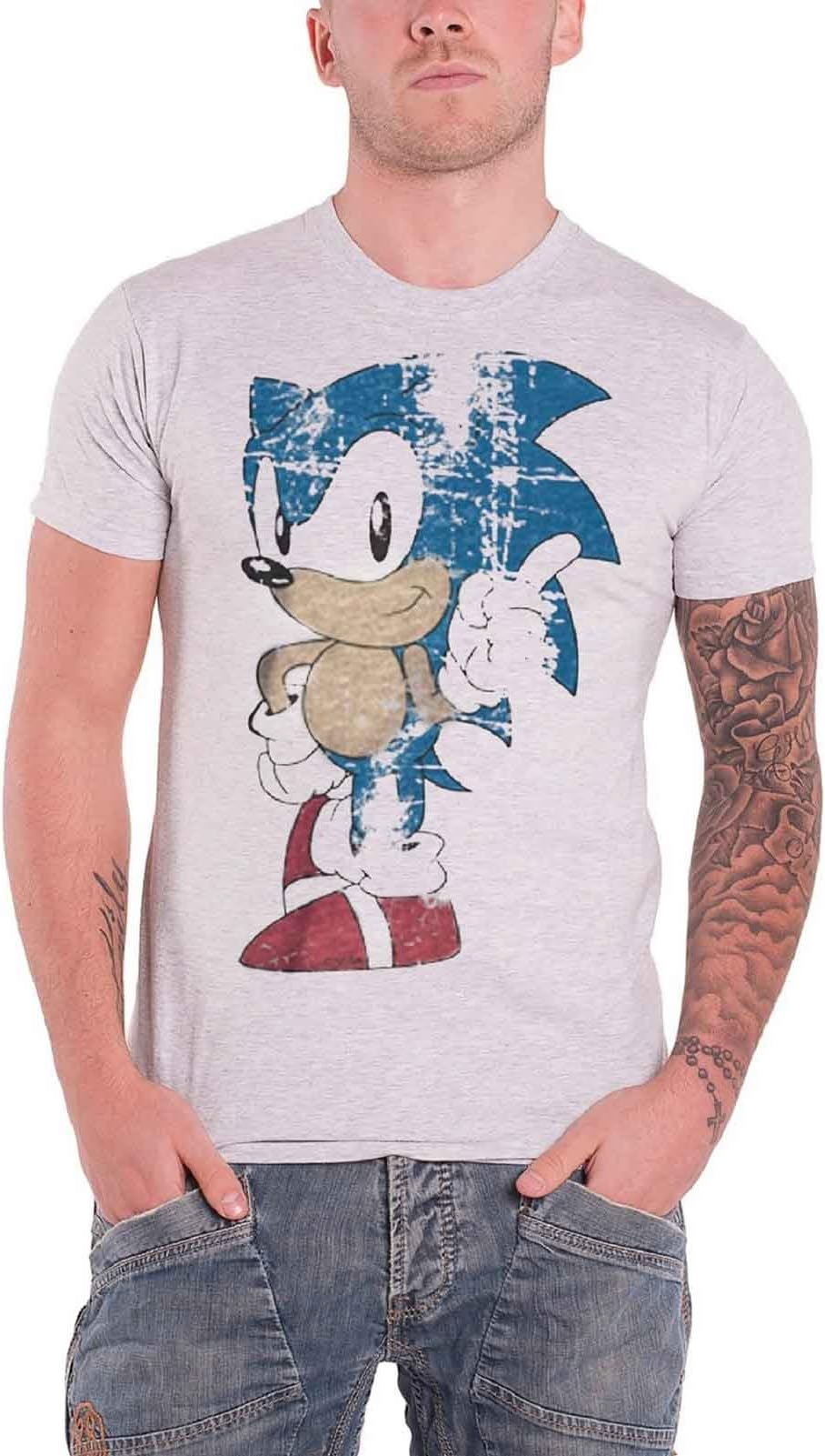 Sonic The Hedgehog T Shirt Wagging Finger Sega Game Character Mens Grey Games