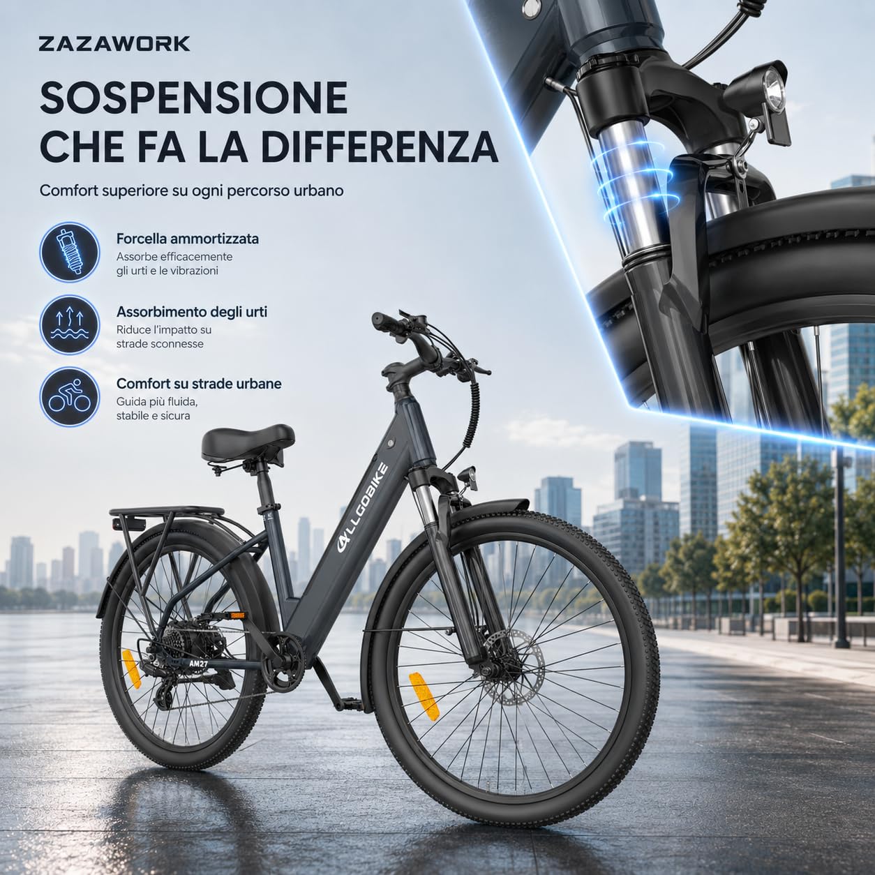 Bici Elettrica City 27.5"E-bike in ，con Batteria 36V15Ah e Autonomia 85km - Bicicletta a Pedalata Assistita Uomo Donna con Cambio 7 Velocità e Ammortizzatore per Urbana