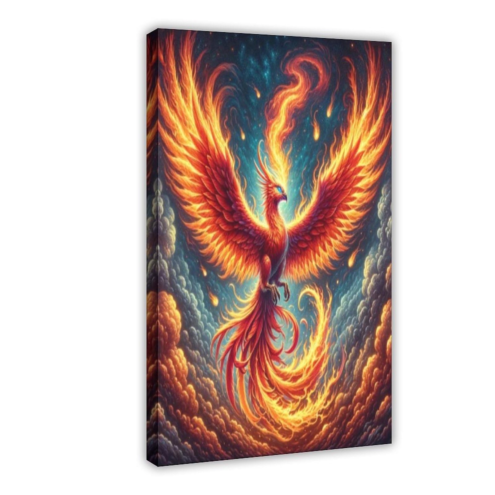 Bareronor Fire Phoenix Bird Poster Canvas Poster Bedroom Decor Landscape Office Room Decor Gift 12" L X 18" W