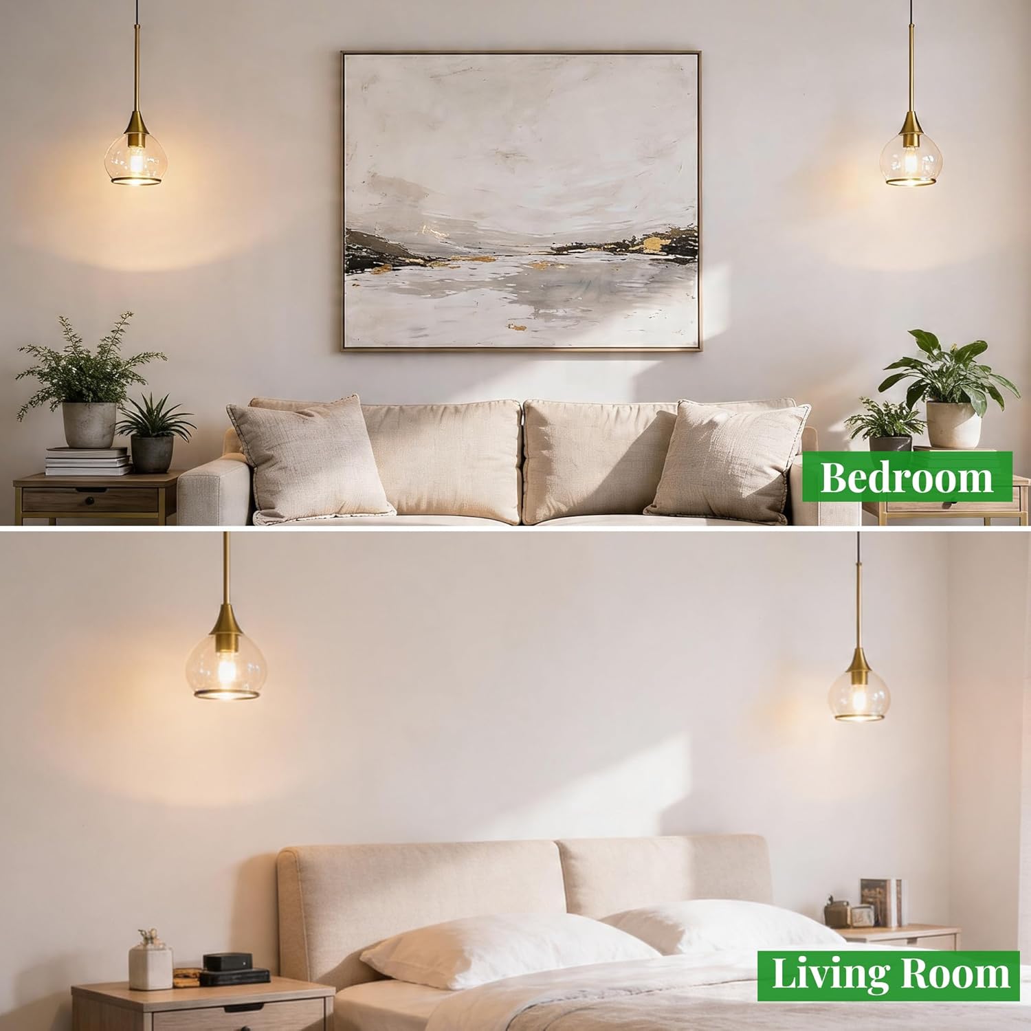 Kitchen Island Linear Pendant Light, 1-Pack 1-Light Gold Pendant Light, Brushed Gold Glass Globe Hanging Light Fixture for Dining Room, Over Table, Bar
