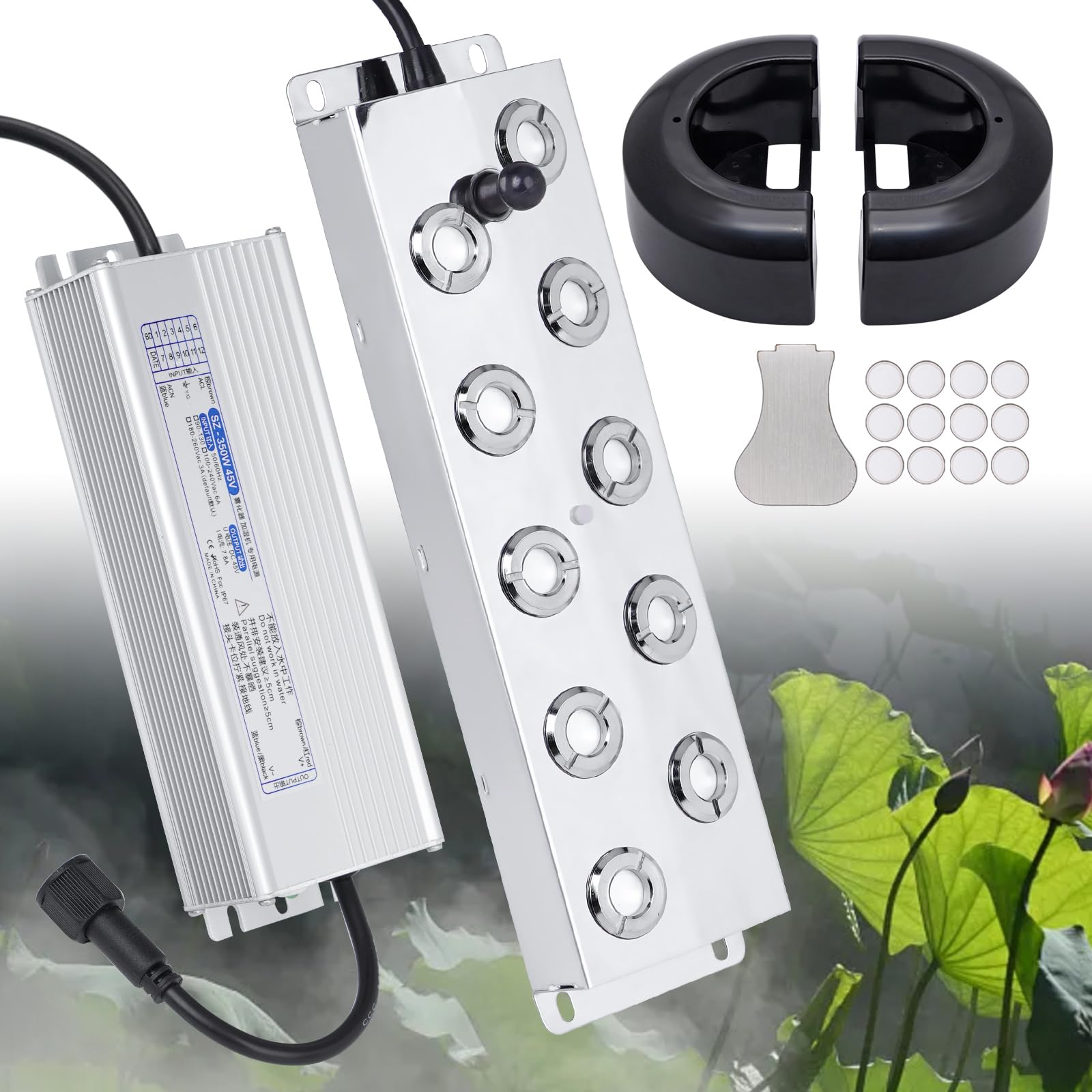 10 cabezales Nebulizador Ultrasónico De 7L/H Humidificador De Niebla Ultrasónico Fuente De Alimentación Impermeable De 350W Para La Halloween Césped La Rocalla Invernadero Estanque