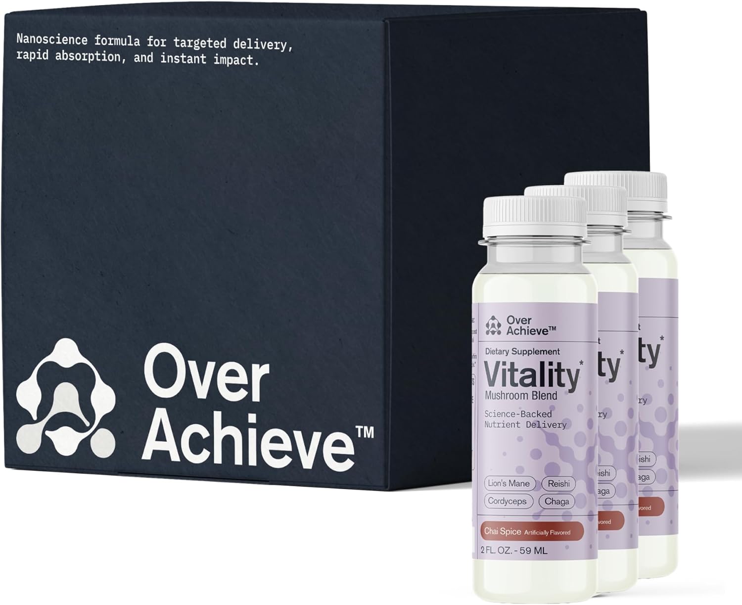 supplement variety pack with advanced nanoscience technology, 3 pack, stress calming relax drink, sleep aid drink, mushroom supplement drink, 2 oz shot