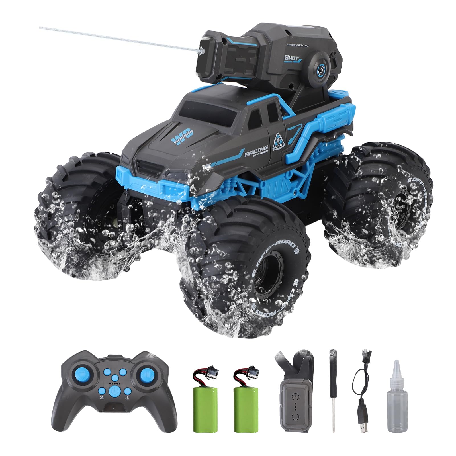 Hylukon Amphibious RC Car, 3 in 1 Remote Control Car, RC Boat & Water Gun, Adjustable Speed, Water Proof All Terrian Pool Toy Vehicles, Gesture Sensing Off Road Toy Truck for Teens (2 Batteries)