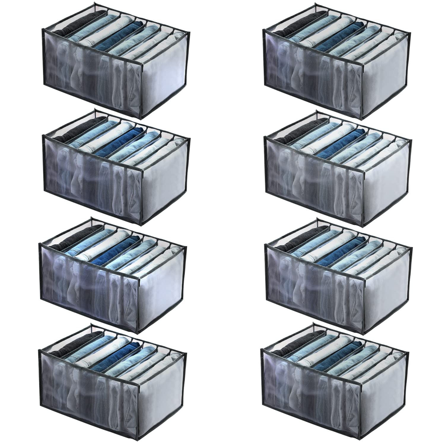 8 PCS Clothes Organizer for Drawers, Tubefast Clothes Organizer for Folded Clothes, Clothing Storage, Portable Closet Organizer for Thin Jeans, Trousers, T-shirts, Skirts,7 Grids (8PCS)